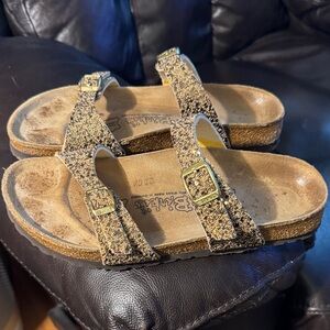 Birkenstock Birki Sydney Glittery Gold Beaded Comfy Casual Sandal EU 37 Womens 6